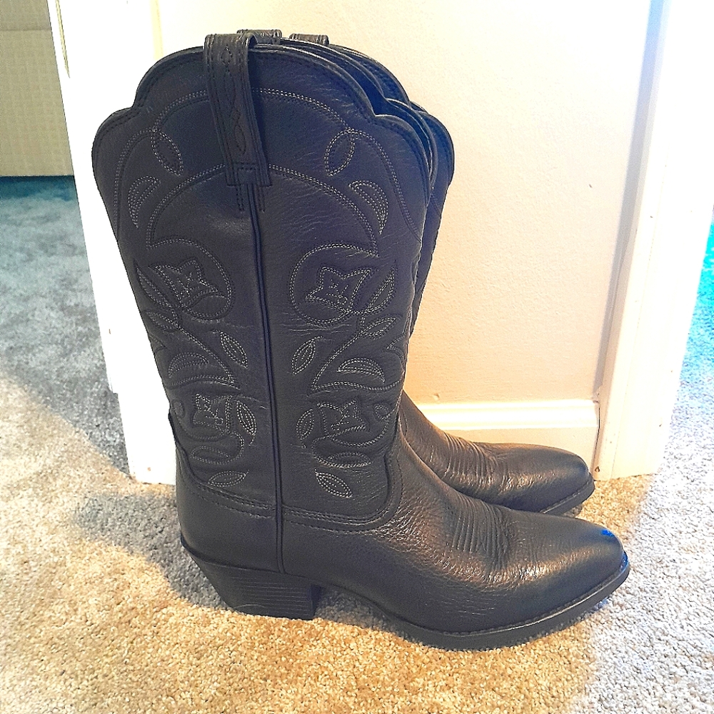 Black Real Leather Cowboy Boots